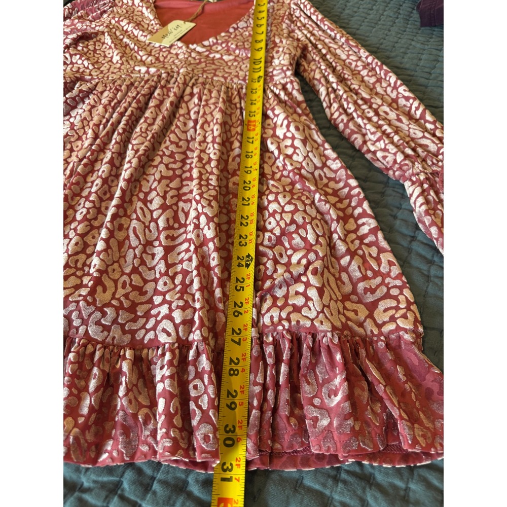 New In Leopard Burnout Velvet Babydoll Mini Dress Mauve Pink V-Neck Medium NWT - Picture 13 of 13